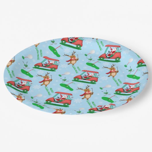 Weihnachtsfest mit Rentiermuster Pappteller (Schrägansicht)