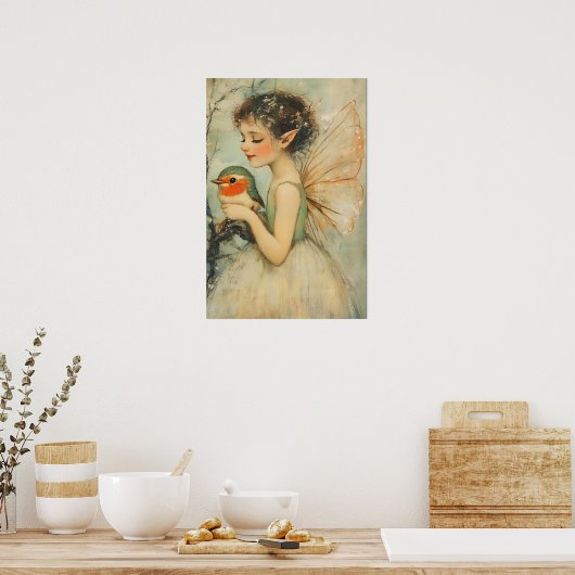 Weihnachtsfest mit Robin Whimsical Poster (Küche)