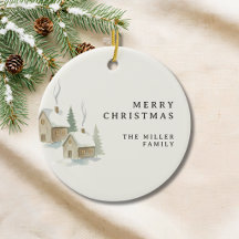 Weihnachtsfest mit Wasserfarben Cottage-Familie im