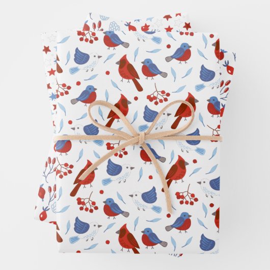 Weihnachtsfest Muster Bird Star und botanisch Geschenkpapier Set (Beispiel)