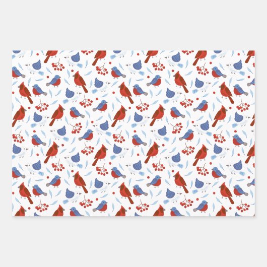 Weihnachtsfest Muster Bird Star und botanisch Geschenkpapier Set (Vorderseite)