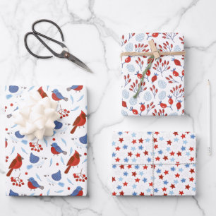 Weihnachtsfest Muster Bird Star und botanisch Geschenkpapier Set
