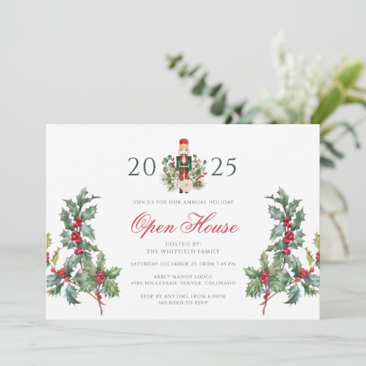 Weihnachtsfest Nutcracker Open House Berries Einladung (Stehend Vorderseite)