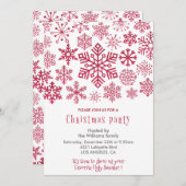 Weihnachtsfest Party Einladung Schneeflocken Rot (Vorne/Hinten)