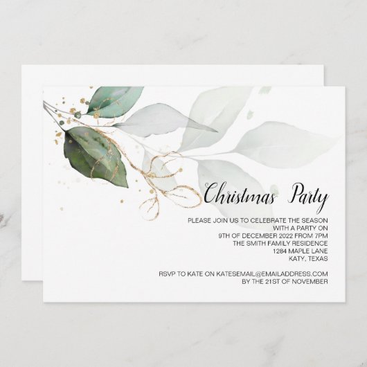 Weihnachtsfest Party Urlaub Elegantes Grün Einladung (Vorne/Hinten)