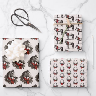 Weihnachtsfest Pferd Festlich Vintage Urlaub Reite Geschenkpapier Set