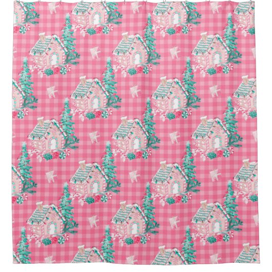 Weihnachtsfest Pink Gingerbrot Haus Duschvorhang (Vorderseite)