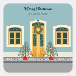 Weihnachtsfest Portugiesisches Haus Quadratischer Aufkleber