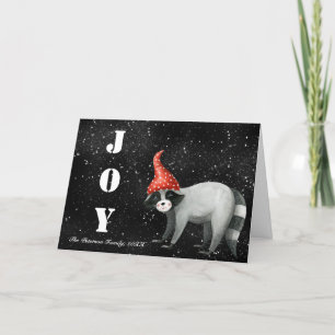 Weihnachtsfest Raccoon Joy Black Holiday Cards Feiertagskarte