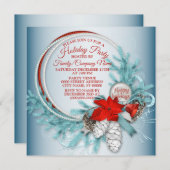 Weihnachtsfest Red Bow Aquamarin Holidays Party Einladung (Vorne/Hinten)
