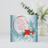 Weihnachtsfest Red Bow Aquamarin Holidays Party Einladung (Stehend Vorderseite)