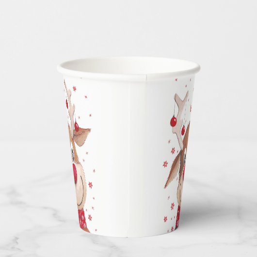Weihnachtsfest Rentier Rote Ornamente Pappbecher (Rechts)