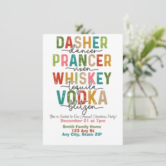 Weihnachtsfest Rentier & Spirituosen Weihnachts-Pa Einladung (Stehend Vorderseite)