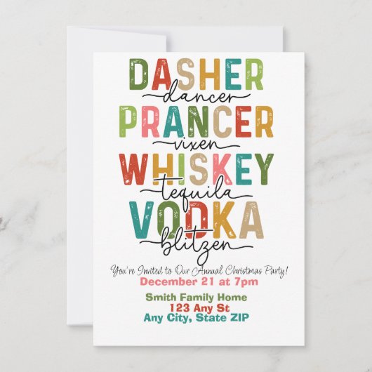 Weihnachtsfest Rentier & Spirituosen Weihnachts-Pa Einladung (Vorderseite)