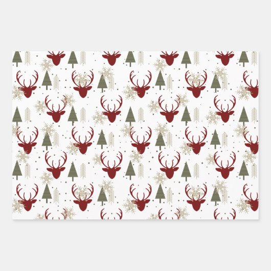 Weihnachtsfest Rentierwald Geschenkpapier Set (Vorderseite)