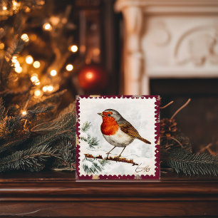 Weihnachtsfest Robin Postage Briefmarke Feiertagskarte