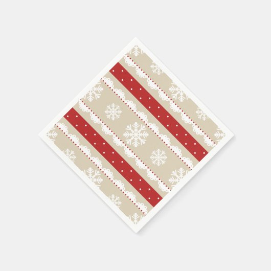 Weihnachtsfest Rot & Beige Schneeflocken Muster Serviette (Ecke)