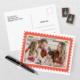 Weihnachtsfest-Rot-Briefmarken-Foto Feiertagspostkarte