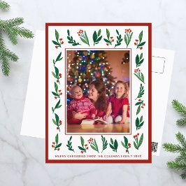 Weihnachtsfest Rot Grün Heilige Berries Weihnachts Postkarte