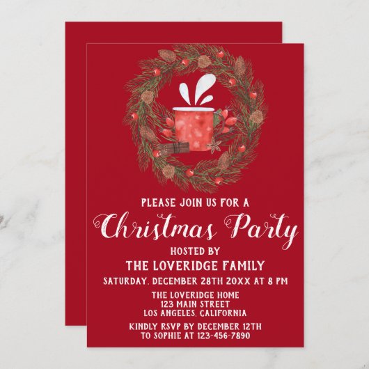 Weihnachtsfest Rot & Grün Weihnachtsfeiertag Party Einladung (Vorne/Hinten)