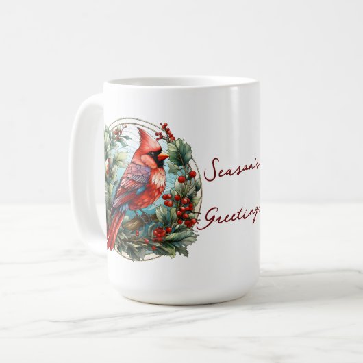 Weihnachtsfest Roter Kardinal Holly Berries Kaffeetasse (Vorderseite Links)