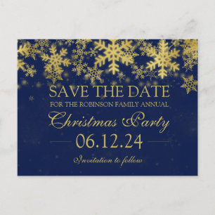 Weihnachtsfest Save the Date Gold Navy Blauer Wint Ankündigungspostkarte