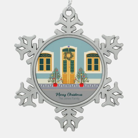 Weihnachtsfest Schneeflocken Zinn-Ornament (Vorderseite)