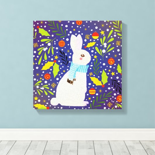 Weihnachtsfest Schneekaninchen Winter Leinwanddruck (Insitu (Holzboden))