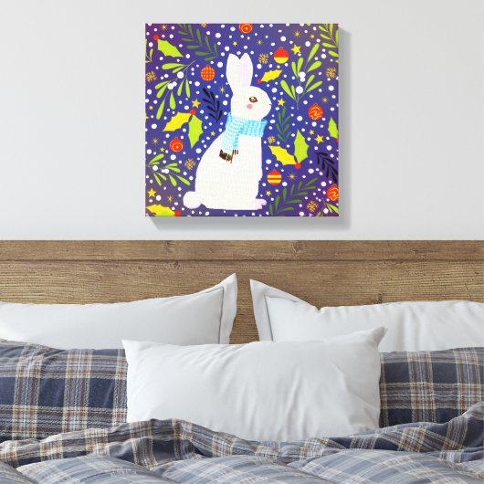 Weihnachtsfest Schneekaninchen Winter Leinwanddruck (Insitu (Schlafzimmer))