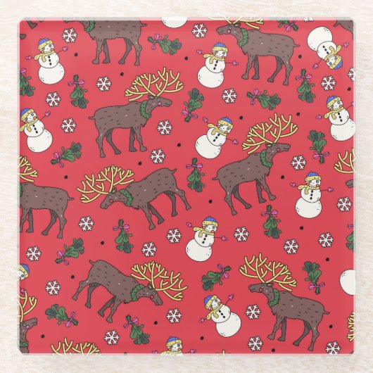 Weihnachtsfest: Snowman Pattern Glasuntersetzer (Vorderseite)