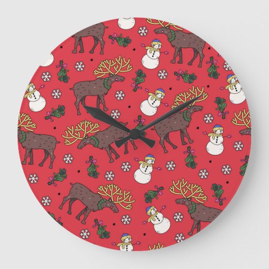 Weihnachtsfest: Snowman Pattern Große Wanduhr (Vorderseite)
