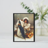 Weihnachtsfest Süße Girl Umbrella Blume Feiertagspostkarte (Stehend Vorderseite)