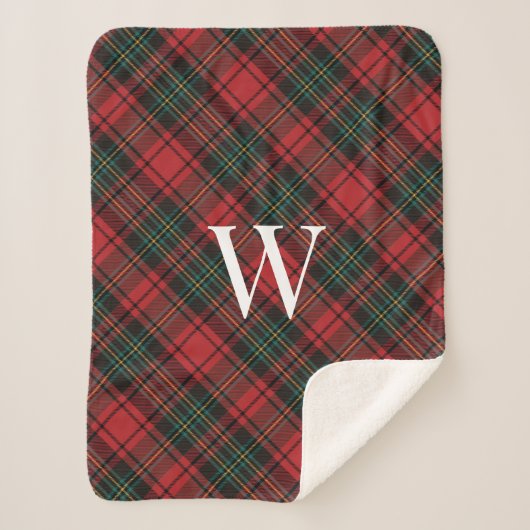Weihnachtsfest Tartan Kariert + Monogram Sherpadecke (Vorderseite)