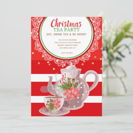 Weihnachtsfest Tea Party Einladungen (Stehend Vorderseite)