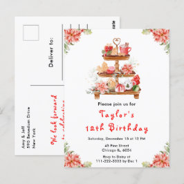 Weihnachtsfest Tee Geburtstagsparty Rote Postkarte