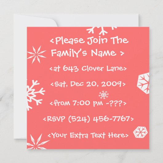 Weihnachtsfest und Schnee-Party Einladung (Rückseite)