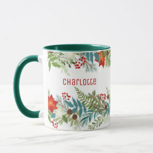 Weihnachtsfest Urlaub Floral Personalisiert Tasse