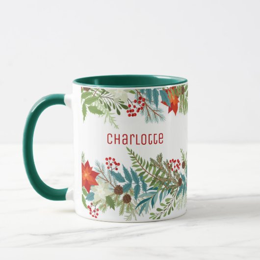 Weihnachtsfest Urlaub Floral Personalisiert Tasse (Links)