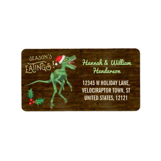 Weihnachtsfest Velociraptor Dinosaur Individuelle  Adressaufkleber (Vorne)