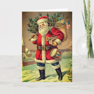 Weihnachtsfest VINTAG MIT BAUM UND SPIELKARTE Karte
