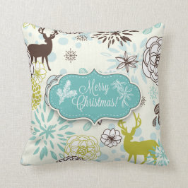 Weihnachtsfest - Vintages Blaues Hirsch Kissen