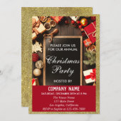 Weihnachtsfest Weihnachten Party Red & Gold Glitze Einladung (Vorne/Hinten)