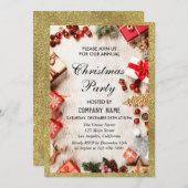 Weihnachtsfest Weihnachten Party White Gold Glitze Einladung (Vorne/Hinten)