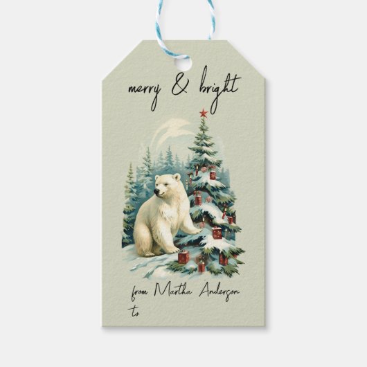 Weihnachtsfest Winterwald Polar Name Geschenkanhänger (Vorderseite)