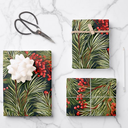 Weihnachtsfeste Branchen und Berries Geschenkpapier Set (Vorderseite)