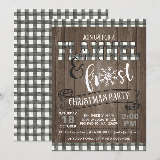 Weihnachtsfeste Party Einladung zwischen Flanell u (Vorne/Hinten)