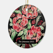 Weihnachtsfeste Rose in Aquarellfarbe - Blume Keramik Ornament (Links)