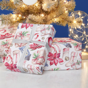 Weihnachtsfeste Strümpfe in Aquarellen, Poinsettia Geschenkpapier