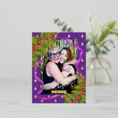 Weihnachtsfestival Ribbon Foto Lila Folien Feiertagspostkarte (Stehend vorne)