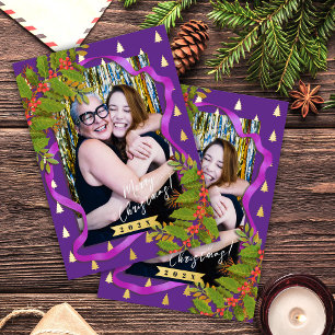 Weihnachtsfestival Ribbon Foto Lila Folien Feiertagspostkarte